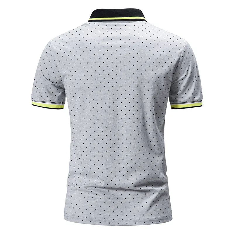 Men Turnover Collar Dots Short Sleeves T-Shirt