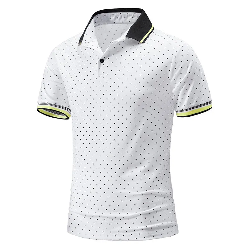 Men Turnover Collar Dots Short Sleeves T-Shirt