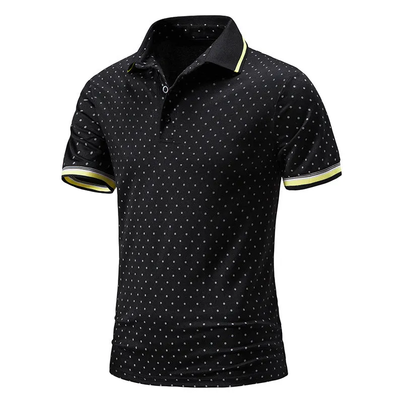 Men Turnover Collar Dots Short Sleeves T-Shirt