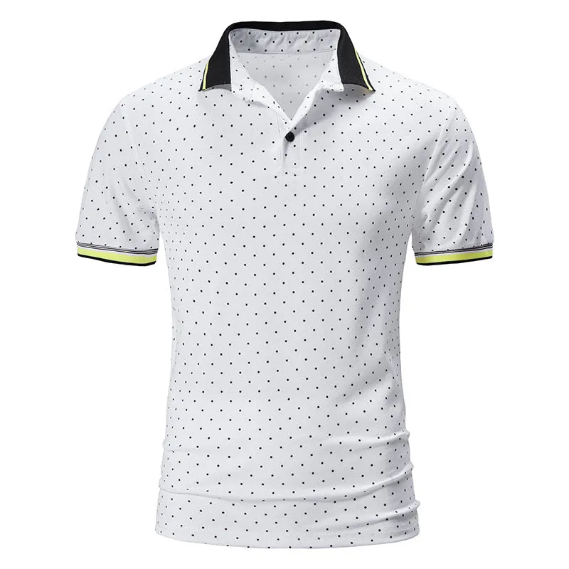 Men Turnover Collar Dots Short Sleeves T-Shirt