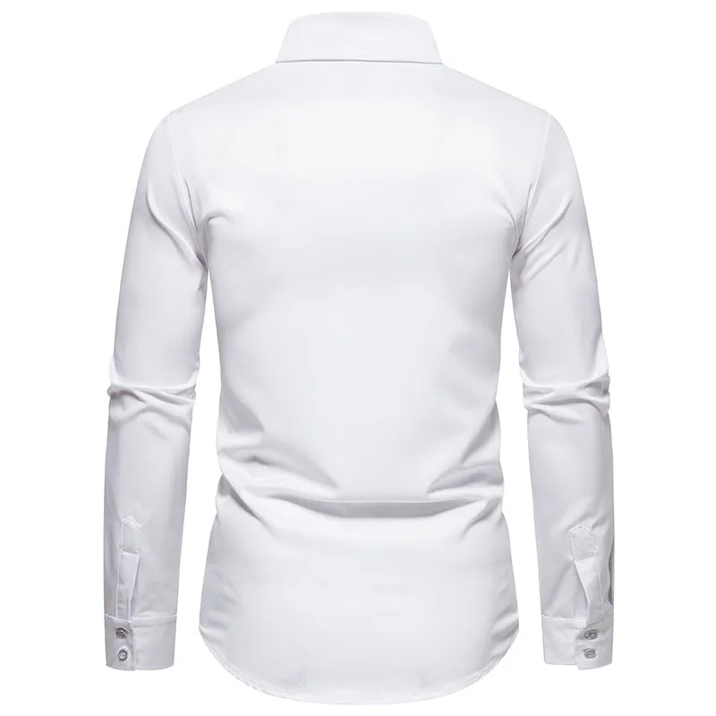 Men Turnover Collar Embroidery Floral Fabric Long Sleeves Shirt