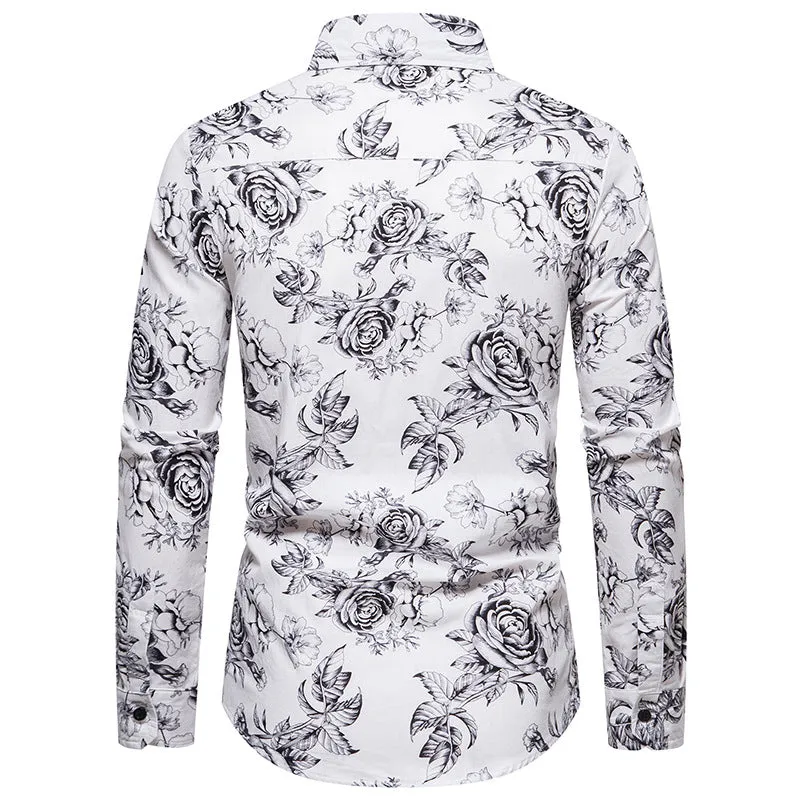 Men Turnover Collar Floral Fabric Prints Long Sleeves Shirt