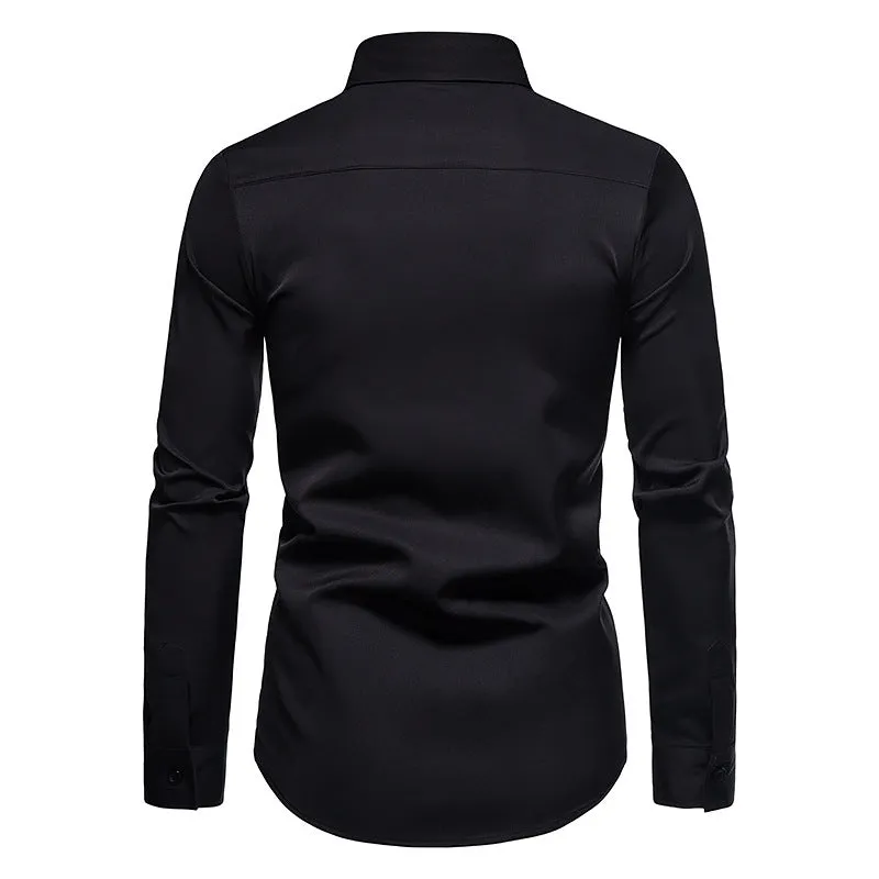 Men Turnover Collar Glossy Prints Long Sleeves Shirt