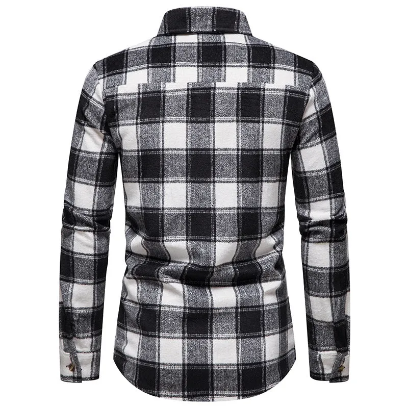 Men Turnover Collar Lattice Long Sleeves Shirt