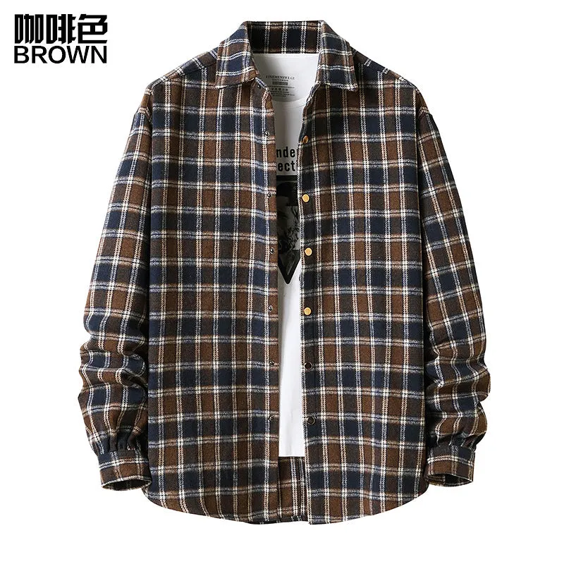 Men Turnover Collar Lattice Long Sleeves Shirt