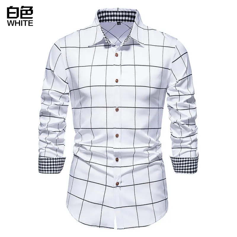 Men Turnover Collar Lattice Long Sleeves Shirt