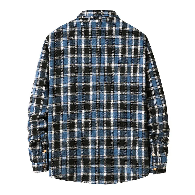 Men Turnover Collar Lattice Long Sleeves Shirt