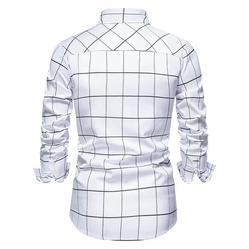 Men Turnover Collar Lattice Long Sleeves Shirt