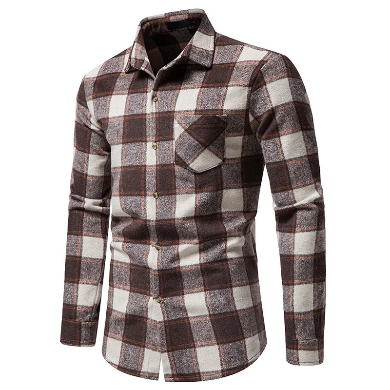 Men Turnover Collar Lattice Long Sleeves Shirt