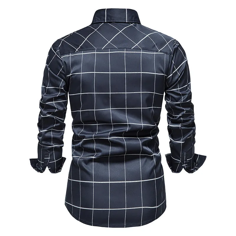 Men Turnover Collar Lattice Long Sleeves Shirt