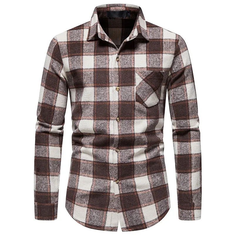 Men Turnover Collar Lattice Long Sleeves Shirt