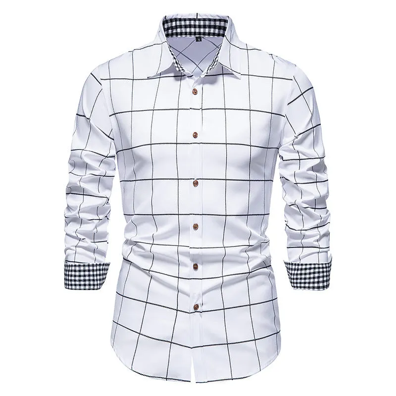 Men Turnover Collar Lattice Long Sleeves Shirt