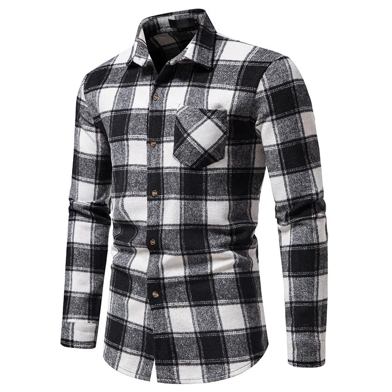 Men Turnover Collar Lattice Long Sleeves Shirt