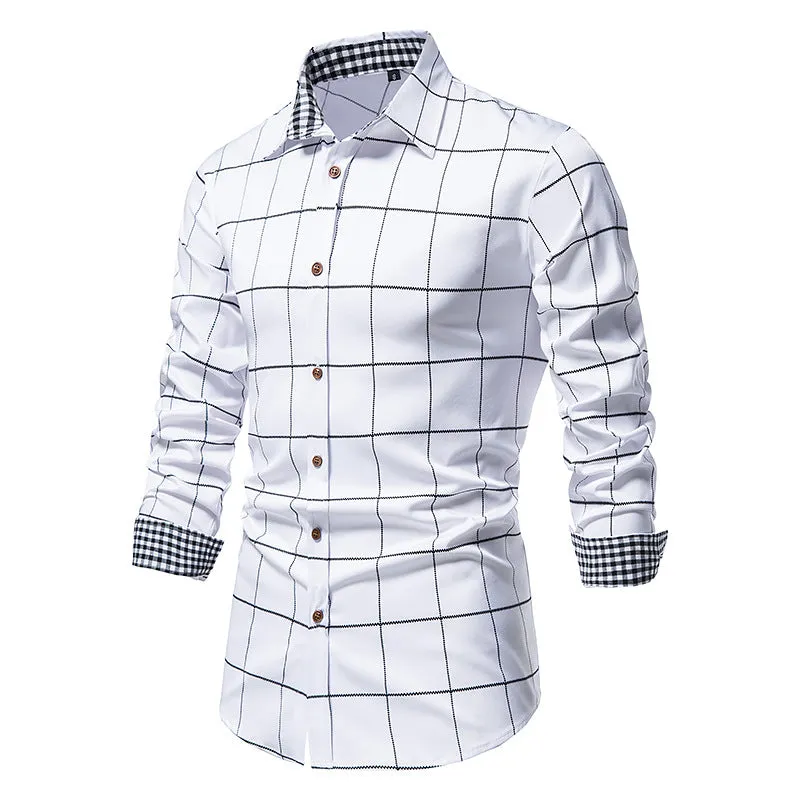 Men Turnover Collar Lattice Long Sleeves Shirt