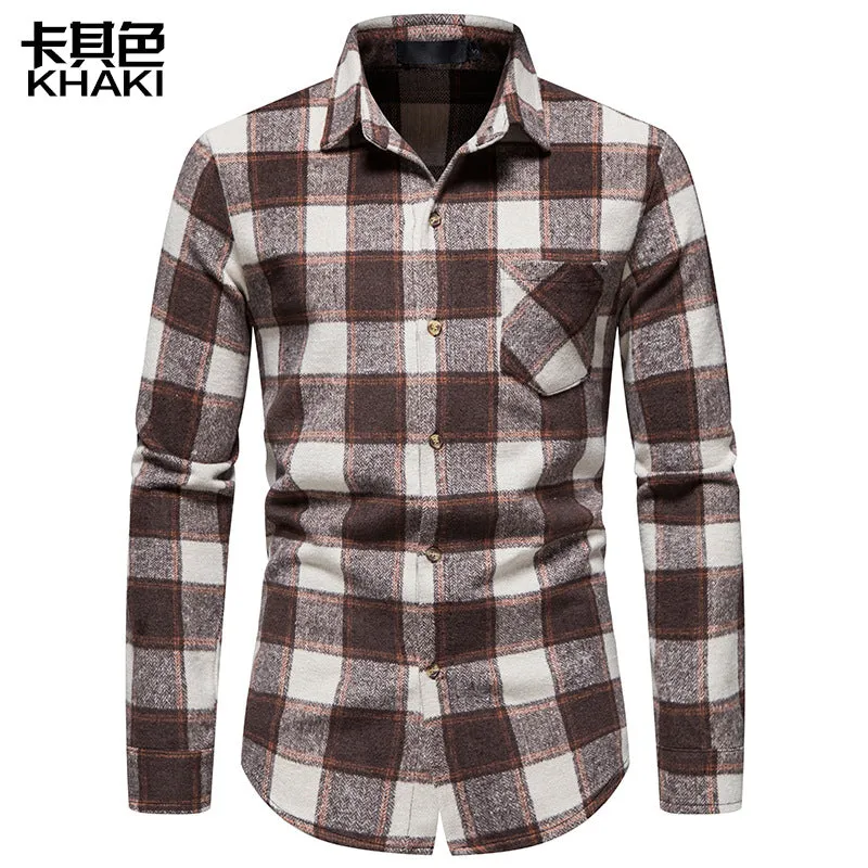 Men Turnover Collar Lattice Long Sleeves Shirt