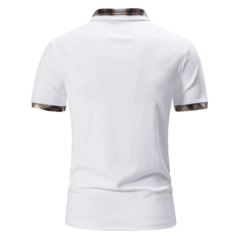 Men Turnover Collar Lattice Short Sleeves T-Shirt