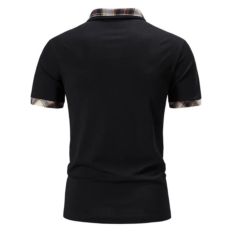 Men Turnover Collar Lattice Short Sleeves T-Shirt