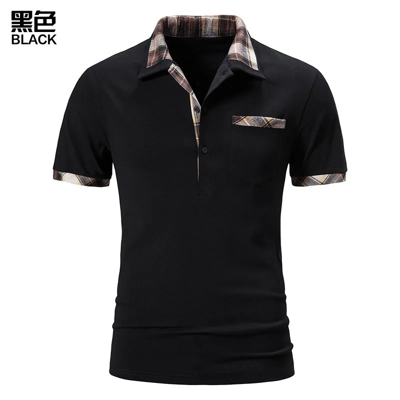 Men Turnover Collar Lattice Short Sleeves T-Shirt