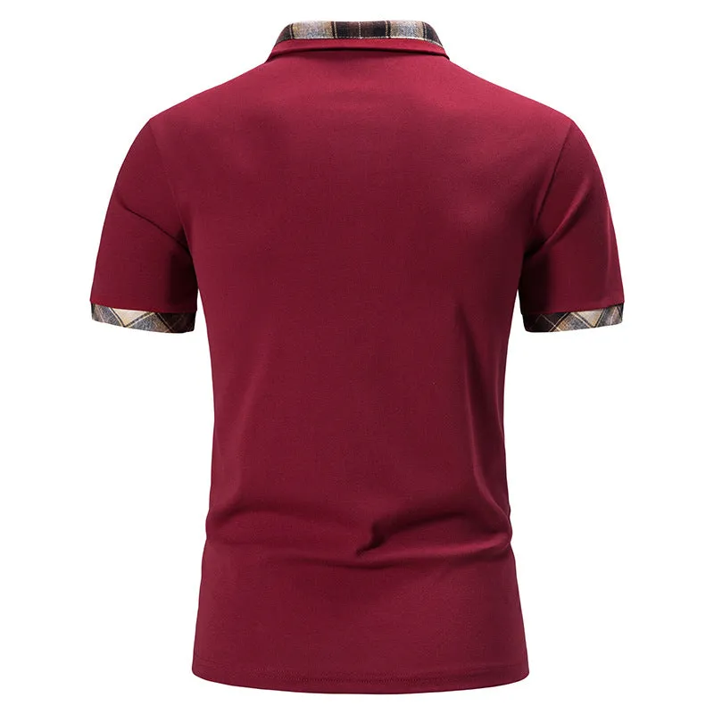 Men Turnover Collar Lattice Short Sleeves T-Shirt