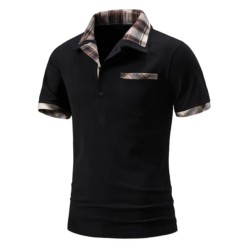 Men Turnover Collar Lattice Short Sleeves T-Shirt