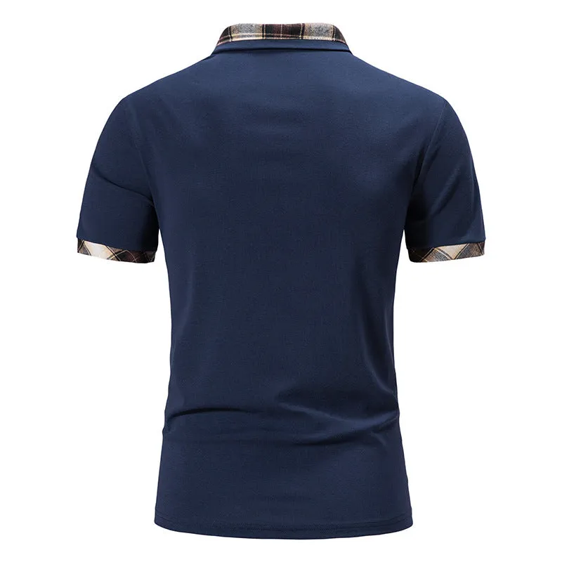 Men Turnover Collar Lattice Short Sleeves T-Shirt