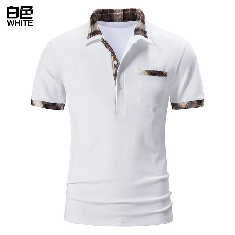 Men Turnover Collar Lattice Short Sleeves T-Shirt