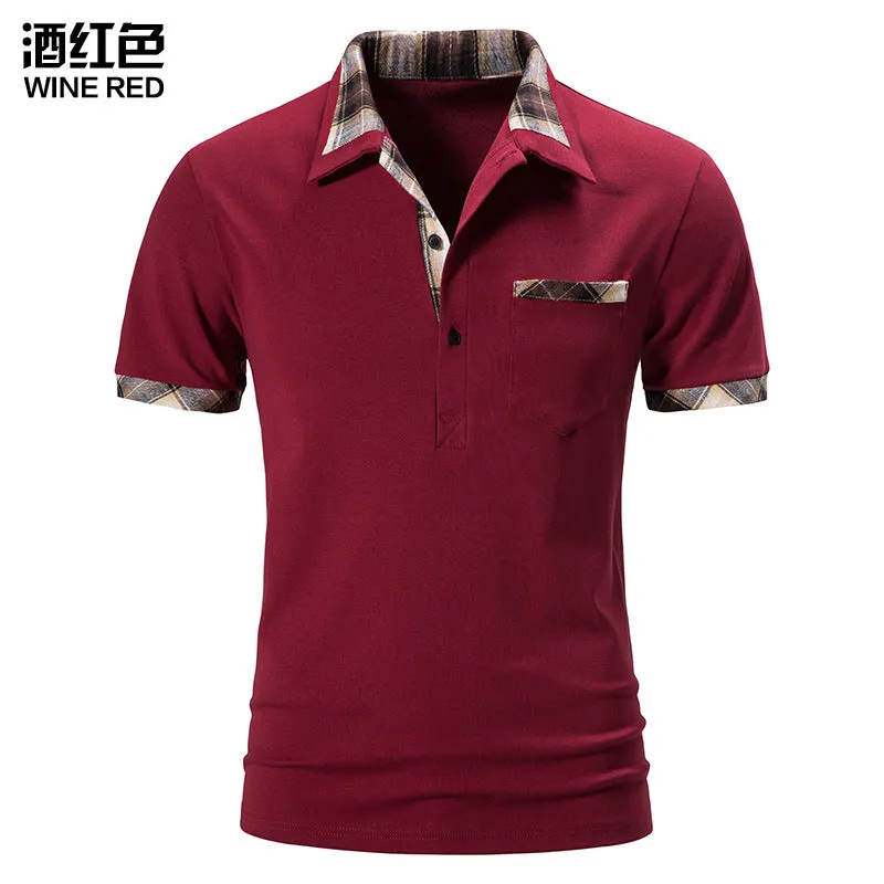 Men Turnover Collar Lattice Short Sleeves T-Shirt