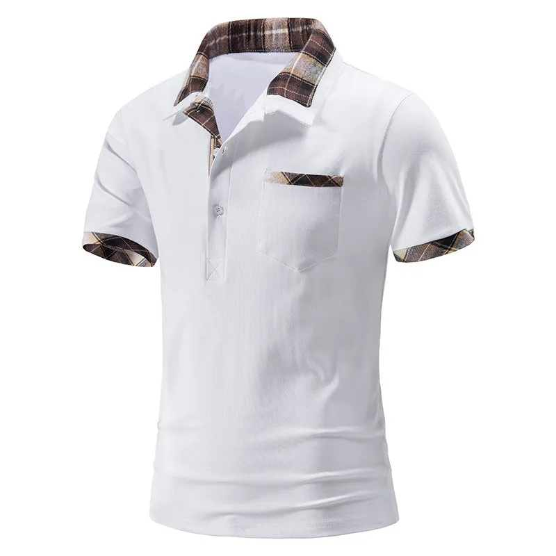 Men Turnover Collar Lattice Short Sleeves T-Shirt