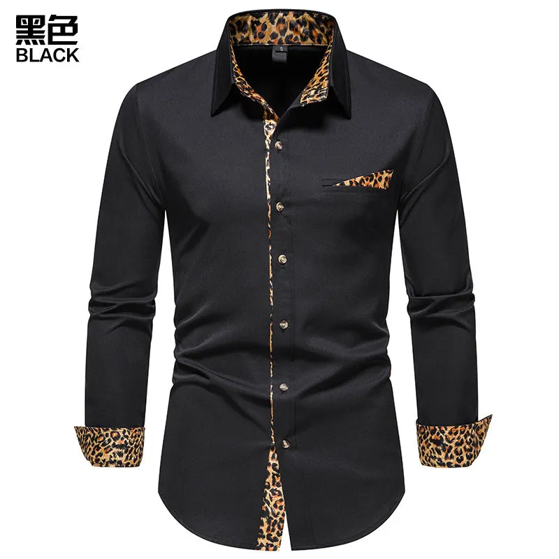 Men Turnover Collar Leopard Patterns Long Sleeves Shirt