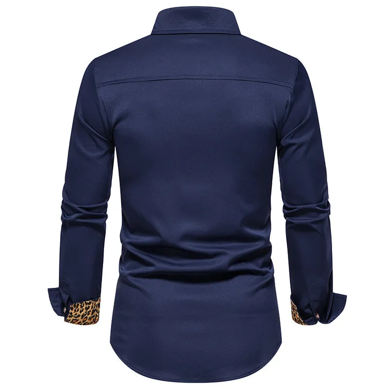 Men Turnover Collar Leopard Patterns Long Sleeves Shirt