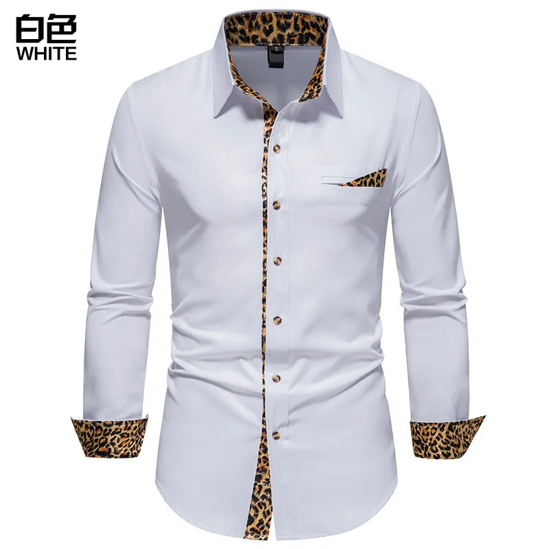 Men Turnover Collar Leopard Patterns Long Sleeves Shirt