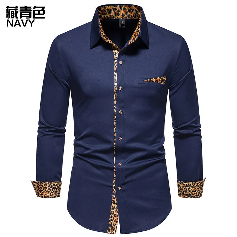 Men Turnover Collar Leopard Patterns Long Sleeves Shirt