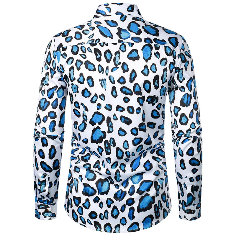 Men Turnover Collar Leopard Patterns Long Sleeves Shirt