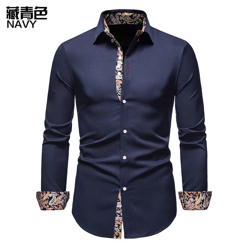 Men Turnover Collar Long Sleeves Shirt