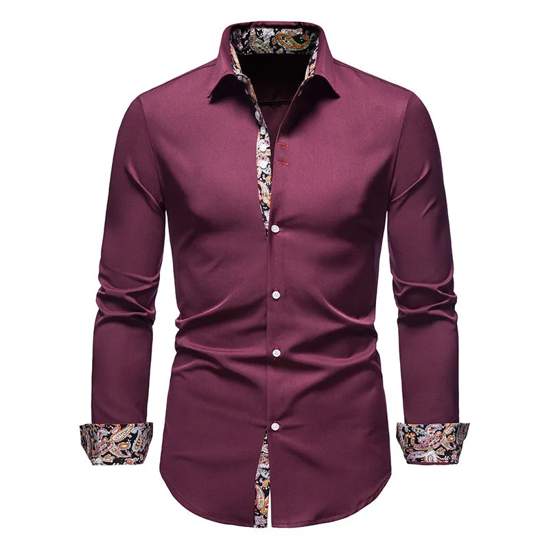 Men Turnover Collar Long Sleeves Shirt