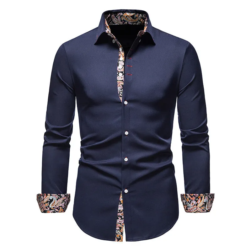 Men Turnover Collar Long Sleeves Shirt