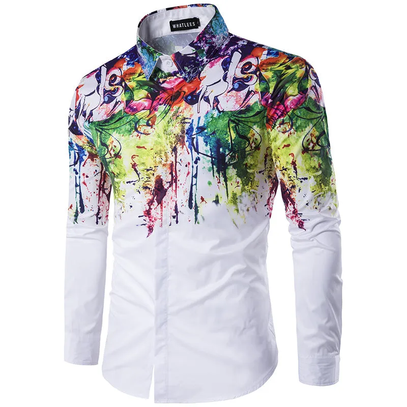 Men Turnover Collar Prints Long Sleeves Shirt