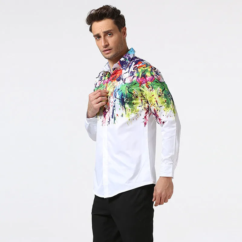 Men Turnover Collar Prints Long Sleeves Shirt