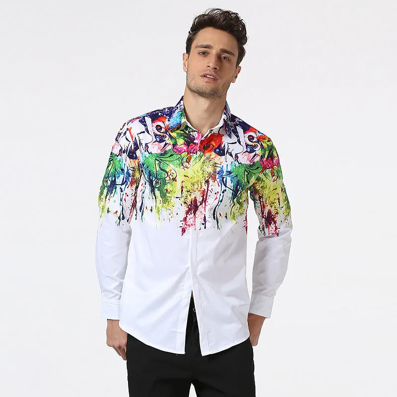 Men Turnover Collar Prints Long Sleeves Shirt