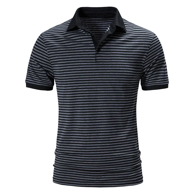 Men Turnover Collar Stripes Short Sleeves T-Shirt