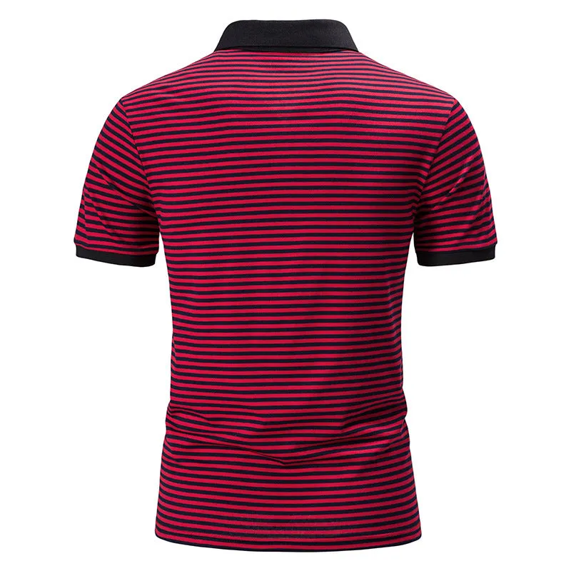 Men Turnover Collar Stripes Short Sleeves T-Shirt