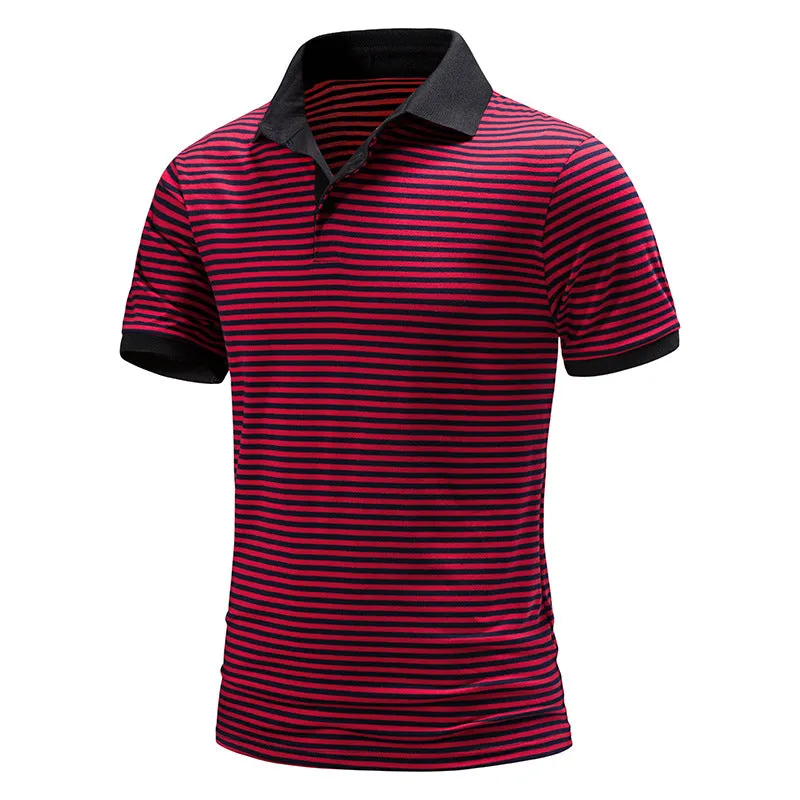 Men Turnover Collar Stripes Short Sleeves T-Shirt