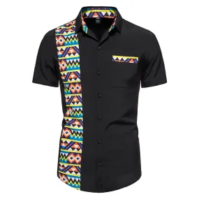 Men Turnover Geometric Short Sleeves Sandbeach Shirt