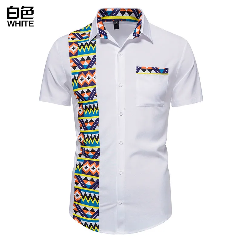 Men Turnover Geometric Short Sleeves Sandbeach Shirt