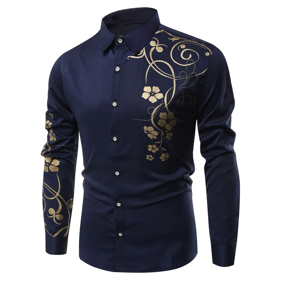 Men's  Autumn Long Sleeve Large Size Casual Print Shirt