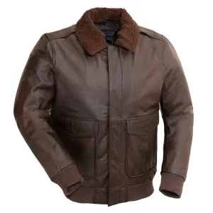 Mens Bomber Leather Jacket Brown