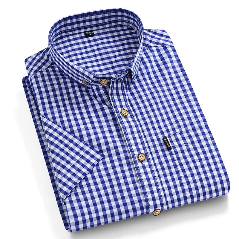 Men's Casual Slim Short Sleeve Plaid Shirt