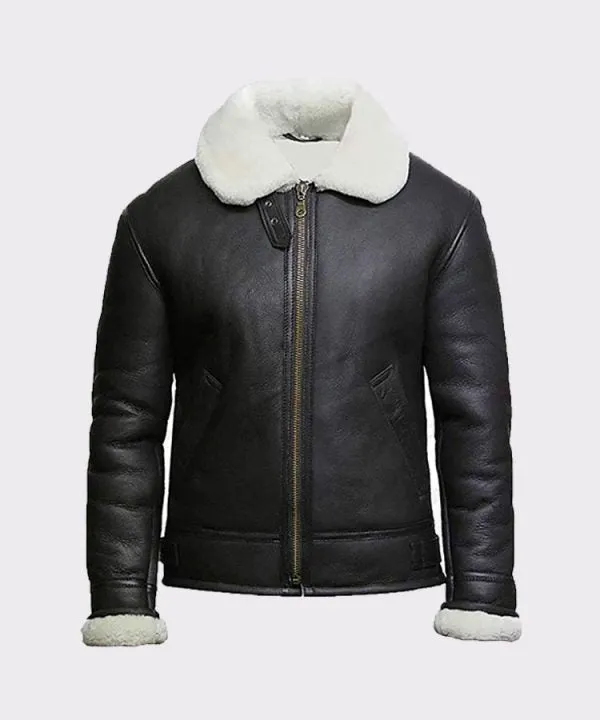 Men’s Cream Wool Aviator B3 Shearling Real Sheepskin Leather Bomber Flying Pilot Jacket