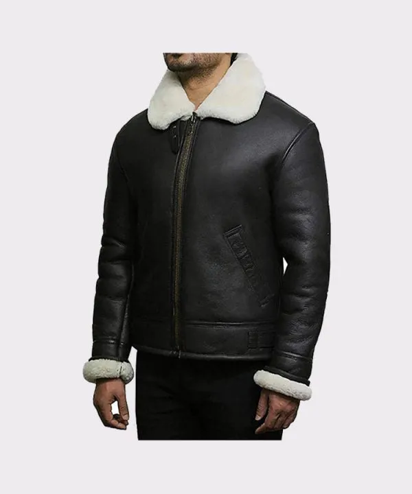 Men’s Cream Wool Aviator B3 Shearling Real Sheepskin Leather Bomber Flying Pilot Jacket