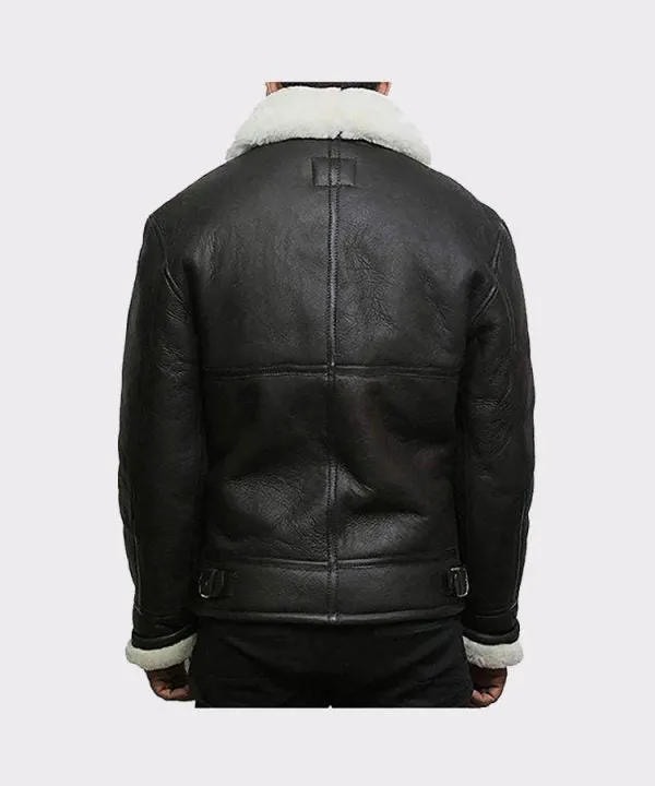 Men’s Cream Wool Aviator B3 Shearling Real Sheepskin Leather Bomber Flying Pilot Jacket